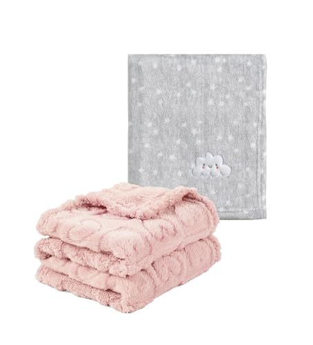 Image of CREVENT 2Pcs 30''X40'' Cute Cozy Fluffy Warm Baby Blankets for Infants Toddlers' Bedding Crib Cot Stroller - Grey Cloud + Pink Sherpa
