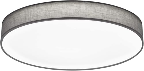 lightling modern LED-Deckenleuchte Chantal mit integriertem 60W LED Leuchtmittel (F) und Fernbedienung (dimmbar und Lichtfarbe verstellbar), Stoffschirm grau, ø 75 cm, Höhe: 10 cm