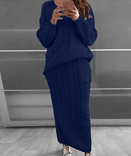 Image of Sexyshine Women's Cable Knit Long Skirt 2 Piece Outfit Chunky Oversized Pullover Sweater Top and Long Pencil Skirt Sets