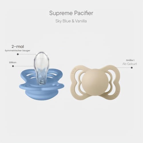 BIBS Supreme Schnuller, 0-6 Monate, 2er-Pack, Vanilla/Sky Blue – Ansicht 2