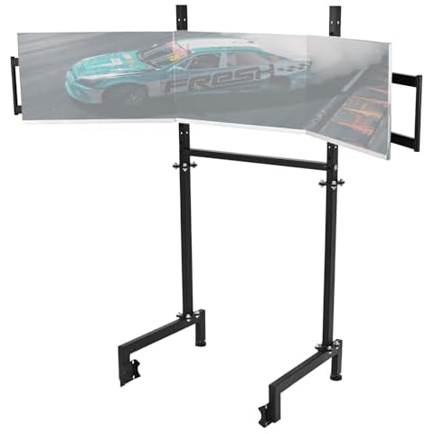 Dardoo Sim Racing Triple Monitor Stand with Adjustable Height & Width for 27-32 Inch Display 3 Screens TV Mount Compatible with Round Tube Racing Sim Cockpit Cover
