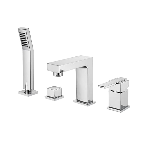 Robinet de bain 4 trous avec douche à tirer et mélangeur chrome LWX - 2