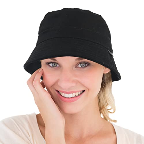 Sombrero de Pescador Mujer Hombre Algodón Bucket Hat Verano Viaje Playa Gorro de Pescador (BT891-Negro) Cover