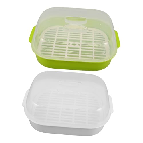 LEDMOMO 2個耐熱食品グレードプラスチック製電子レンジ用蒸し器 クリア蓋付き長方形蒸篭 野菜 魚用フードコンテナ 蒸し調理と栄養保持に