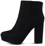 MARCOREPUBLIC Manhattan Women's High Block Heels Ankle Boots Booties - (Black ISU) - 5