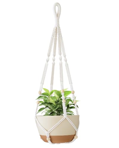 35-Inch-Macrame-Plant-Hanger-Indoor-Hanging-Plant-Holder-Ivory-1Pc 35 Inch Macrame Plant Hanger Indoor Hanging Plant Holder Ivory 1Pc - Image 1