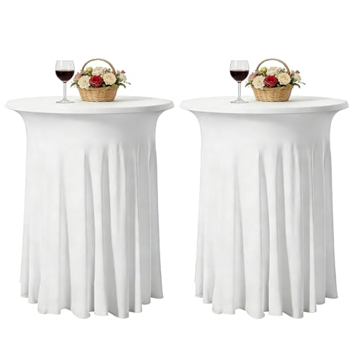 Housse Mange Debout 80x110cm Blanc, 2 PCS Housse pour Table Haute Ronde, Nappe Mange Debout Extensibles en Spandex, Housse de Table pour Restaurant, Bar,...