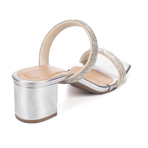 Sandalia Feminina JJOJO Anitha Salto Baixo 5cm Brilho Strass Cor:Prata;Tamanho:35