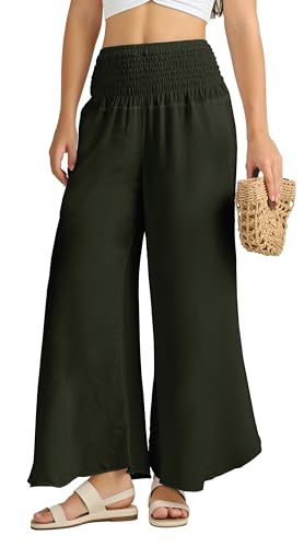 Joob Joob Palazzo Pants for Women - Boho Flare Leg Wide Summer Pant Women - Harem Waist Flowy Bottoms with Pockets