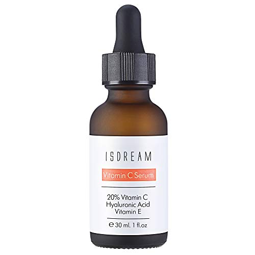 Isdream Vitamin C Serum for Face 20% Vitamin C Face Anti Aging Serum, with Hyaluronic Acid Vitamin E Whitens and Hydrates Skin, Lightens Spots, Repairs Damaged Skin, Anti-oxidation, 1 oz