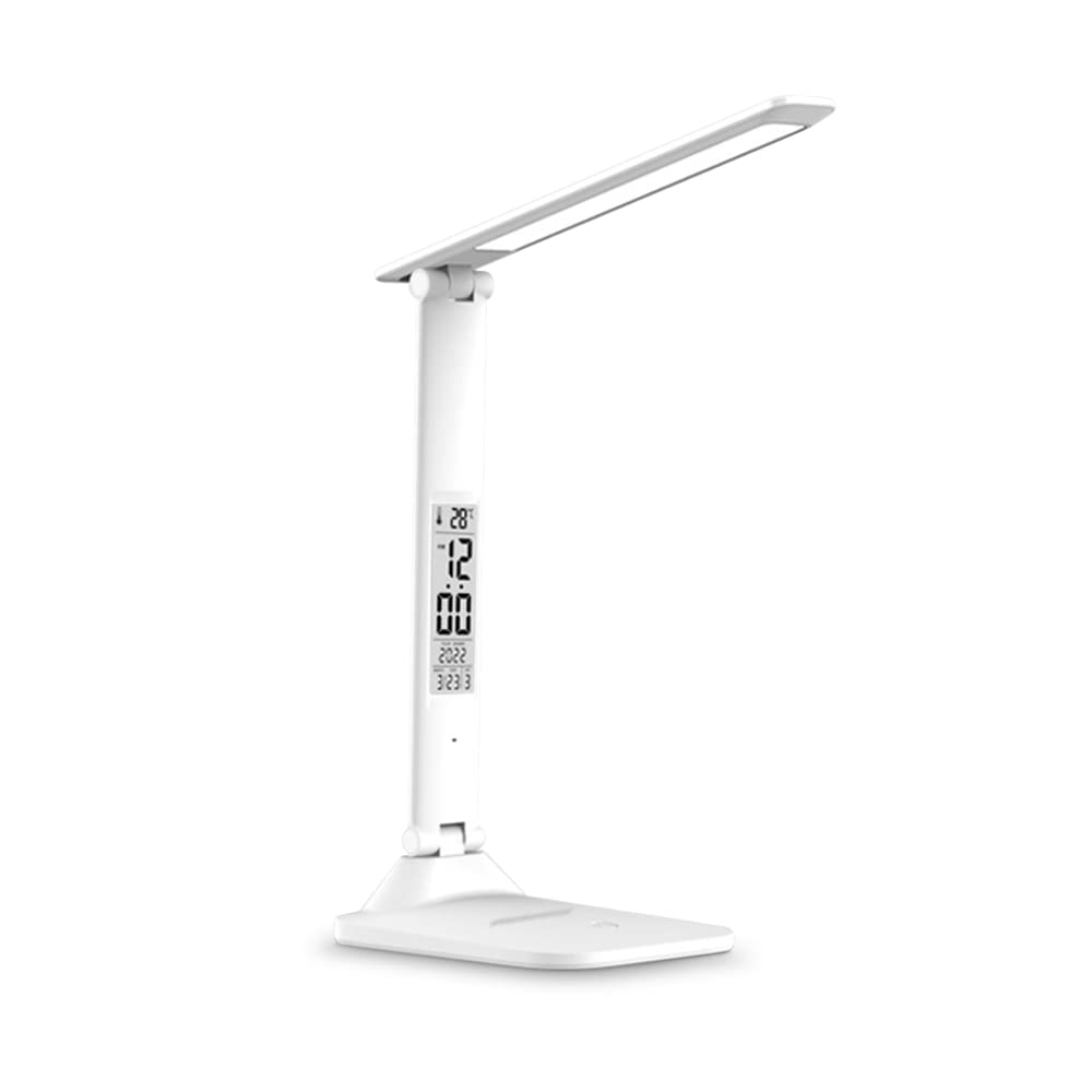 KISUFU Lámpara Escritorio LED, ampara de escritorio con control táctil, Pantalla LCD mostrar 3 Temperaturas Color 5 Niveles, ámpara de mesa plegable Luces de protección ocular