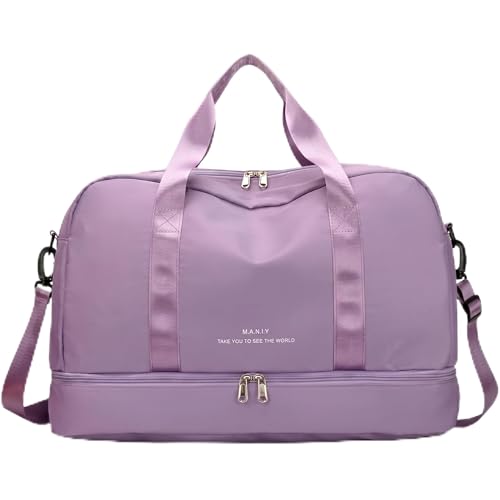 Bolsa de Viagem com Compartimento para Sapatos, Alça Transversal - Mala Esportiva para Academia e Viagens (Roxo)