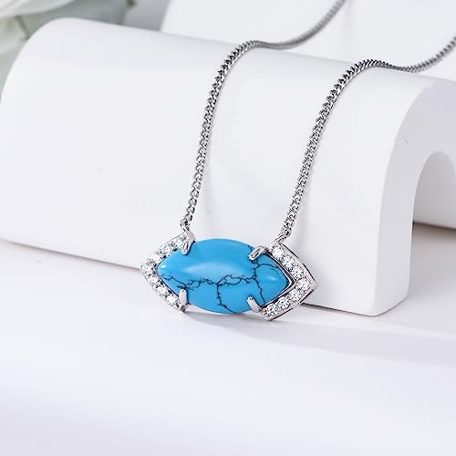 Feeot Natural Turquoise Necklace 925 Sterling Silver Pendant For Women Marquise Gemstone Jewelry Gift For Women Mother Daughter thumb #1