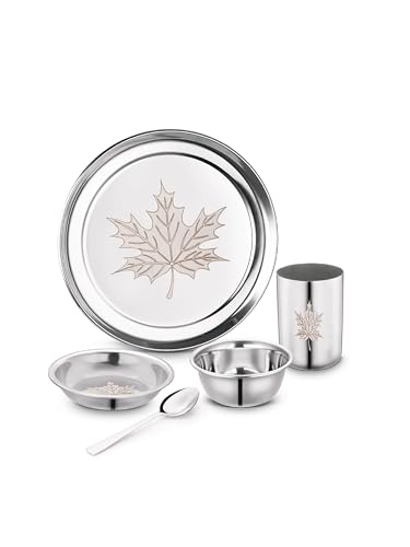 Image of Classic Essentials Stainless Steel Dinner Set|Heavy Gauge|Kitchen Set|Permanent Laser-Maple (Set of 5)