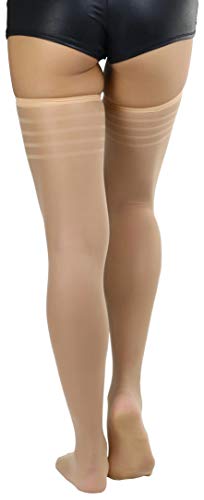 Image of ToBeInStyle Women's Pack of 6 Top Stripe Band Sheer Thigh High Stockings