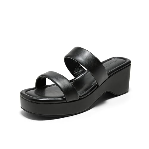Arromic Platform Wedge Sandals Women Open Toe Slip on Two Strap Chunky Heeled Sandal for Summer Casual Dressy