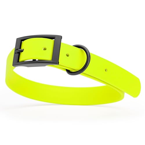 Image of Dogline Biothane Waterproof Dog Collar Strong Coated Nylon Webbing with Black Hardware Odor- Proof for Easy Care Easy to Clean High Performance Fits Small Medium or Large Dogs, Safety Yellow