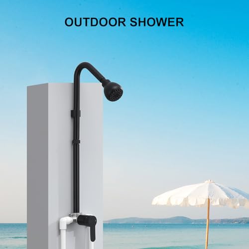 Outdoor Shower System, Matte Black Single Handle Outdoor Shower Faucet with High Pressure Shower Head and Valve for yard(Garden Hose Adapters Included) - Image 3