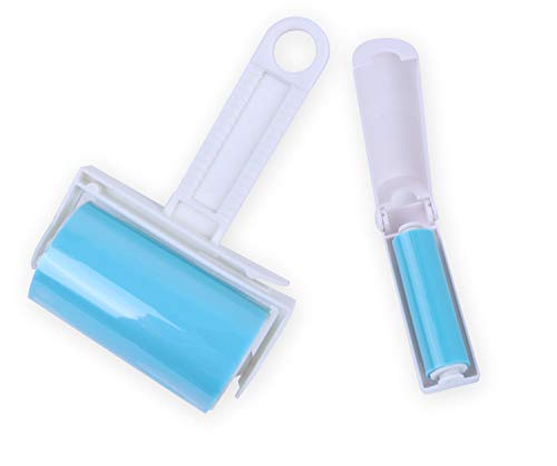 Reusable Lint Roller for Pet Hair – Washable Sticky Picker Set, 2-in-1 Portable & Standard Roller, Eco-Friendly No Refills, Removes Dog & Cat Fur from Clothes, Couch, Car (Blue)