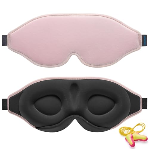 2026 Innovative Sleep Mask for Men and Women Trilancer 3D 100% Light Blocking Design Comfortable Eye mask Blackout Blindfold for Sleeping Nap Meditation Travel with Earplugs (Pink)