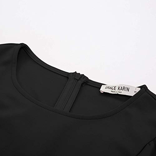 Grace Karin Women's Round Neck Hips-Wrapped Bodycon Pencil Dress L Black #TOP3