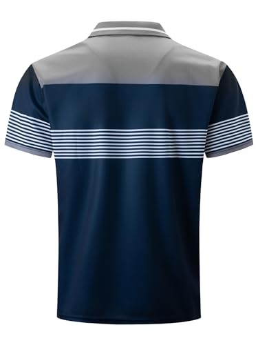 Mens Fashion Color Block Polo Shirts Casual Short Sleeve T Shirt Striped Moisture Wicking Golf Shirts Tops4