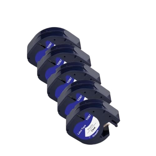 5/10PCS 12mm LT�e�[�v91201 91221�ƌ݊����̂��锒���v���X�`�b�N���x���e�[�v91331 91202 91203���x���v�����^�[LT100H 100T�p(5PK Black on Clear)