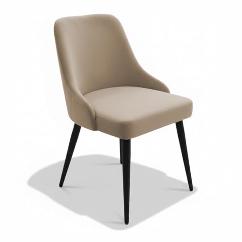 Image of Finch Fox Taskpro Modern Unique Velvet Upholstered Seating Living Room Dining Chair with Black Metal Legs in Beige Color