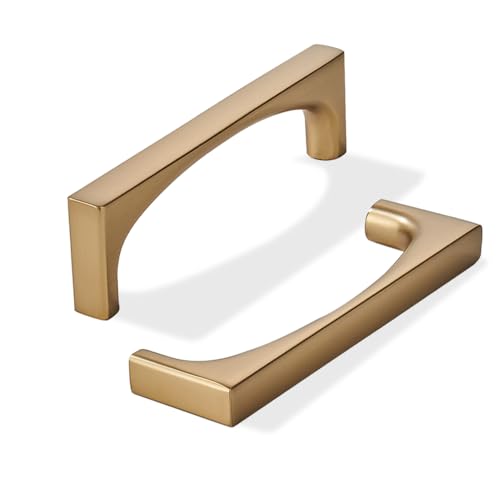 khtumeware 10 Pack Solid Handles 5-Inch(128mm) Satin Brass Cabinet Pulls Heavy Duty Brushed Brass Handles for Kitchen Cabinets Cupboards Drawers and Bathroom Hardware