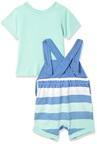 Image of miniklub Baby Round Neck Half Sleeve Thigh Length Knitted Cotton Dungaree Set, Pack of 2 (Aqua Color)