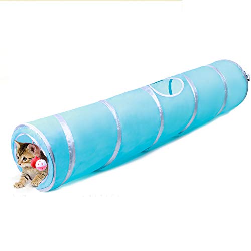 Tancurry Jouet pour chat caché - Tunnel pour chat avec boule pliable - Jouet d'entraînement pour chat (bleu) Cover