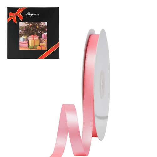 LIUYAXI Double Faced Pink Stain Ribbon, 1/4" X 50 Yards, Use for Gift Wrapping, Flower Bouquets, Bows Making, Wedding Decoration, Christmas