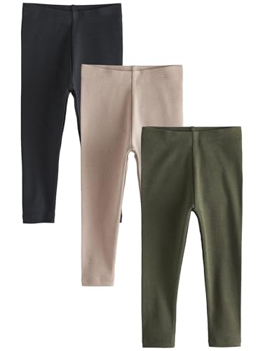 NEXT Gerippte Leggings, 3er-Pack Khaki/Stein 2 Jahre