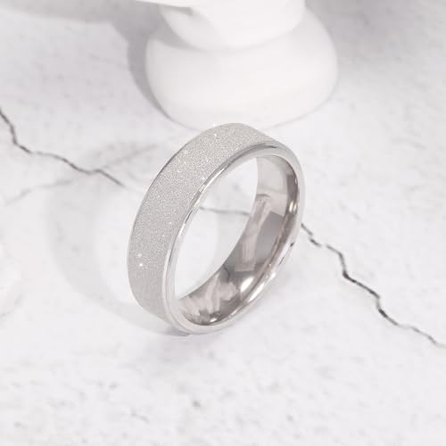 6mm 925 Sterling Silver Sandblasted Ring Simple Wedding Band Everyday Rings for Men Women Comfot Fit Size 7-133