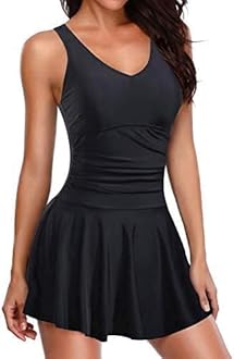 One Piece Swimsuits for Women Modest Tummy Control Swimdress Vintage Bathing Suits Skirt Swimwear