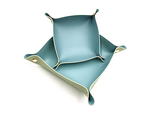 SUSU BLOCK Valet Tray 2 Size Combined PU Leather Jewelry for Women and Man Portable Catchall Travel Storage Dish Plate Key Desk Organizer Phone, Keys, Glasses, Wallet, Ring (Light Bule+Light Green)