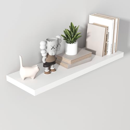 Landmok Schwebregal, 91 x 30 cm Holz-Schwebregal für die Wand, großes Wandregal mit viel Stauraum und unsichtbaren Halterungen für Wohnzimmer, Küche und Badezimmer, 1 Stück, weiß