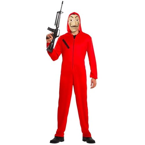 Disfraz Completo de Ladrón de Dinero | Kit Completo de Disfraces | Traje Rojo con Capucha para Adulto (170-180cm) + Máscara Oficial de Dalí | Fiesta | Ladrón | OriginalCup®