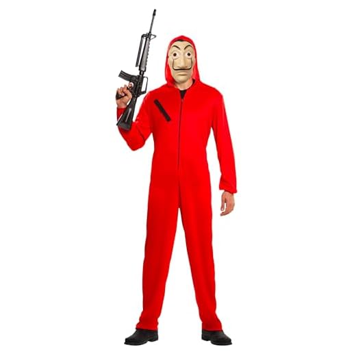 Disfraz Completo de Ladrón de Dinero | Kit Completo de Disfraces | Traje Rojo con Capucha para Adulto (170-180cm) + Máscara Oficial de Dalí | Fiesta | Ladrón | OriginalCup®