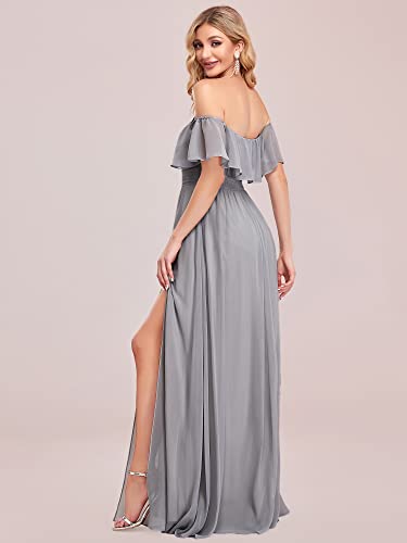 Image of Ever-Pretty Women's Summer Off The Shoulder Flowy Chiffon Formal Wedding Guest Dresses Maxi Side Split Beach Bridesmaid Dress