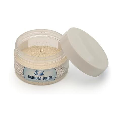 GLASS POLISH PRO 1.76oz (50g) Cerium Oxide, Fine-Grade Glass Polishing Powder, Refined Formula, TREO 95%, 2.5 Microns, White – GP90001 Cover