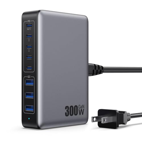 USB C Charger 300W USB C Charger Block,Upgraded GaN IV 8-Port Fast Charging Station Hub,PD 100W...