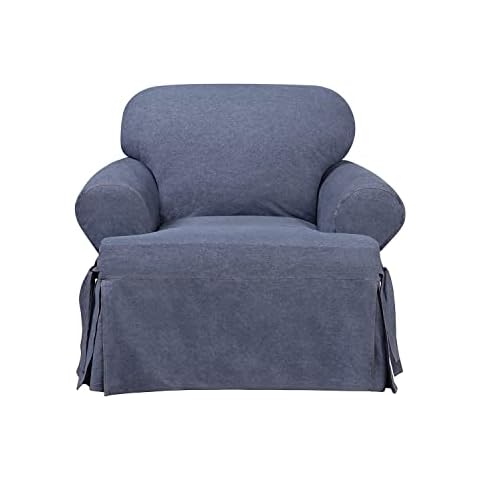 SureFit Authentic Denim One Piece Slipcover for T-Cushion Armchair Cover