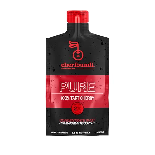 Cheribundi | 100% Tart Cherry Juice Pure Concentrate Grab & Go | 2.5 Fluid Ounce Pouch for Maximum Recovery with 40 Tart Cherries | 100 Calories, 0 Preservatives, Non-GMO | 2.5 floz (Pack of 12)