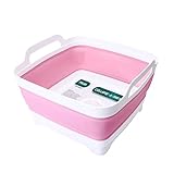 FOSJGO 2.4 Gal(9L) Collapsible Dish Basin with Drain Plug,Space Saving Multiuse Foldable Sink Tub,Dishpan,Kitchen Sink for Camping,Plastic Tub,Vegetable Washing,RV…