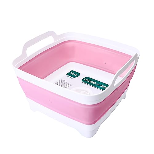 Image of FOSJGO 2.4 Gal(9L) Collapsible Dish Basin with Drain Plug,Space Saving Multiuse Foldable Sink Tub,Dishpan,Kitchen Sink for Camping,Plastic Tub,Vegetable Washing,RV…