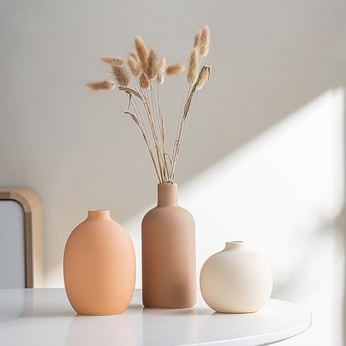 Set di 3 Vaso in Ceramica,Vaso Deco Estetico Neutro Boho