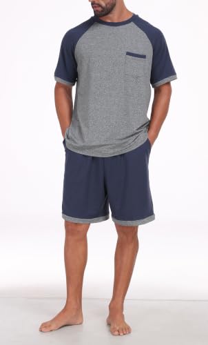 Image of Mens Pajamas Set Lightweight Summer Pjs Sleepwear Soft Comfy Short Sleeve Loungewear With Pocket (S-4X)