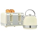 HOMCOM Stainless Steel Kettle and Toaster Set, 1.7L 3000W Cordless Fast Boil Kettle, 4 Slice Toaster Kitchen Set with 7 Level Browning Controls, Defrost, Reheat and Crumb Tray, Cream White