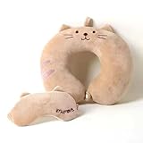 Almofada Travesseiro Descanso de Pescoço Viagem + Máscara de Dormir Tapa Olho (MARROM)